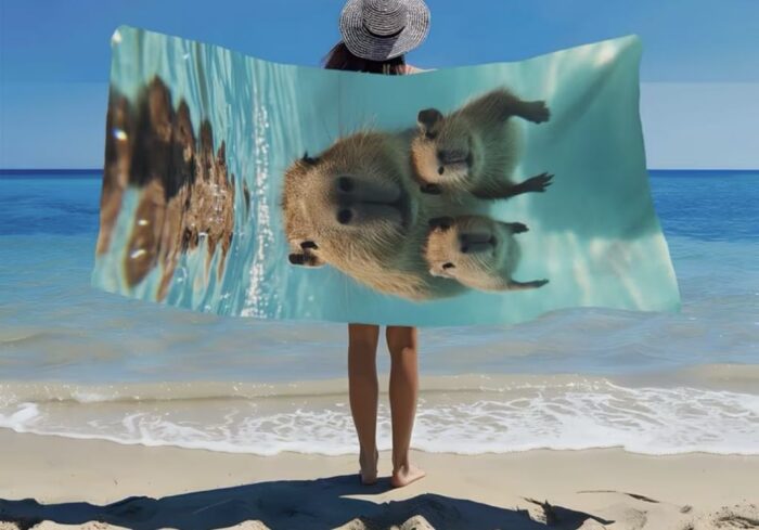 ŚMIESZNY RĘCZNIK KAPIBARA OGROMNY PLAŻOWY RĘCZNIK NURKUJĄCA KAPIBARA 90x180 - obrazek 2