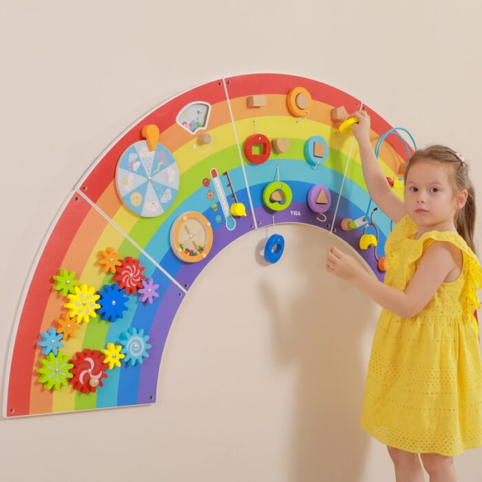 VIGA Drewniana Tablica Sensoryczno-Manipulacyjna EDU Tęcza Certyfikat FSC - obrazek 6
