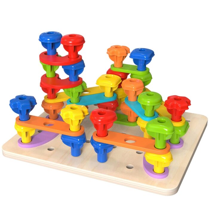 TOOKY TOY Wielofunkcyjna Tablica Zestaw Kolorowych Śrubek Nauka Kształtów - obrazek 3