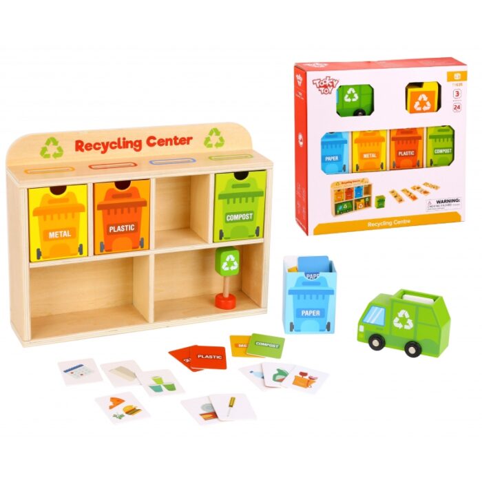 TOOKY TOY Drewniane Centrum Recyklingu Edukacyjny Sorter - obrazek 2