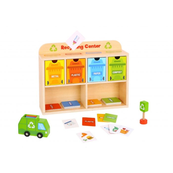 TOOKY TOY Drewniane Centrum Recyklingu Edukacyjny Sorter - obrazek 5