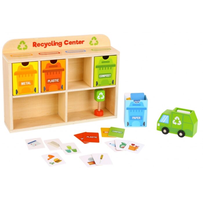 TOOKY TOY Drewniane Centrum Recyklingu Edukacyjny Sorter - obrazek 7