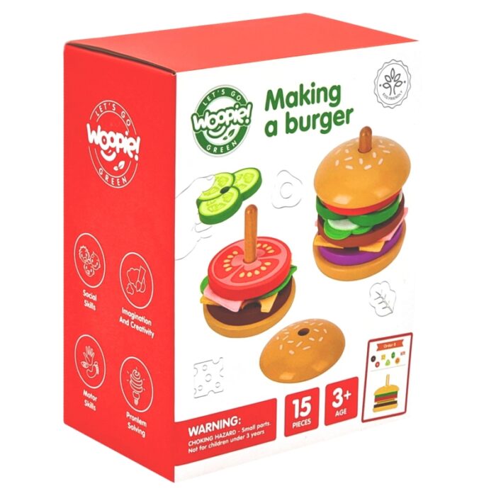 WOOPIE GREEN Drewniany Burger Restauracja Układanka dla Dzieci 15 el. Certyfikat FSC - obrazek 14