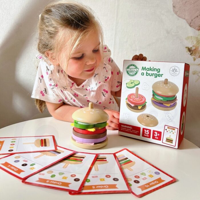 WOOPIE GREEN Drewniany Burger Restauracja Układanka dla Dzieci 15 el. Certyfikat FSC - obrazek 2